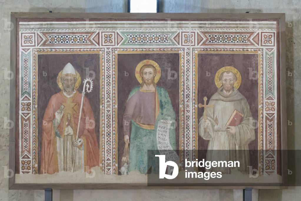 Guter Hirte zwischen St. Nikolaus und St. Franziskus, um 1385 (Gemälde)