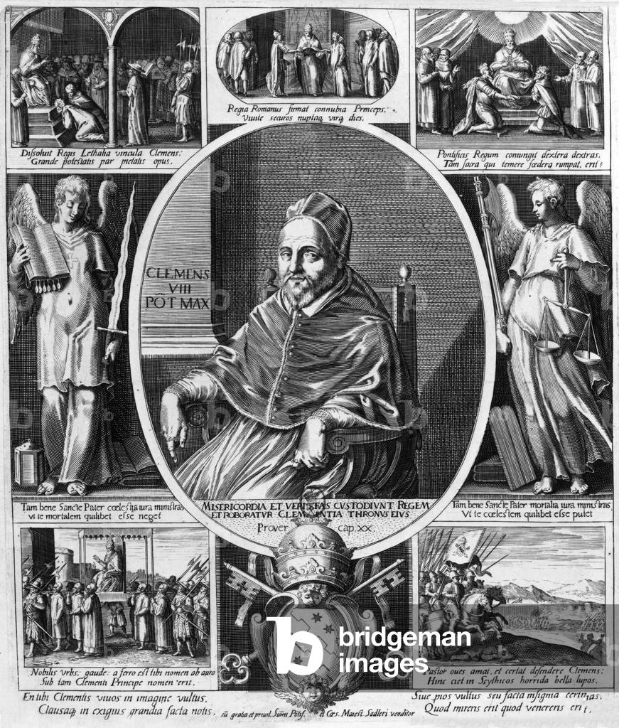 Hippolyte Aldobrandini (1536-1605) Papst Clemens VIII. in 1592-1605, Gravur