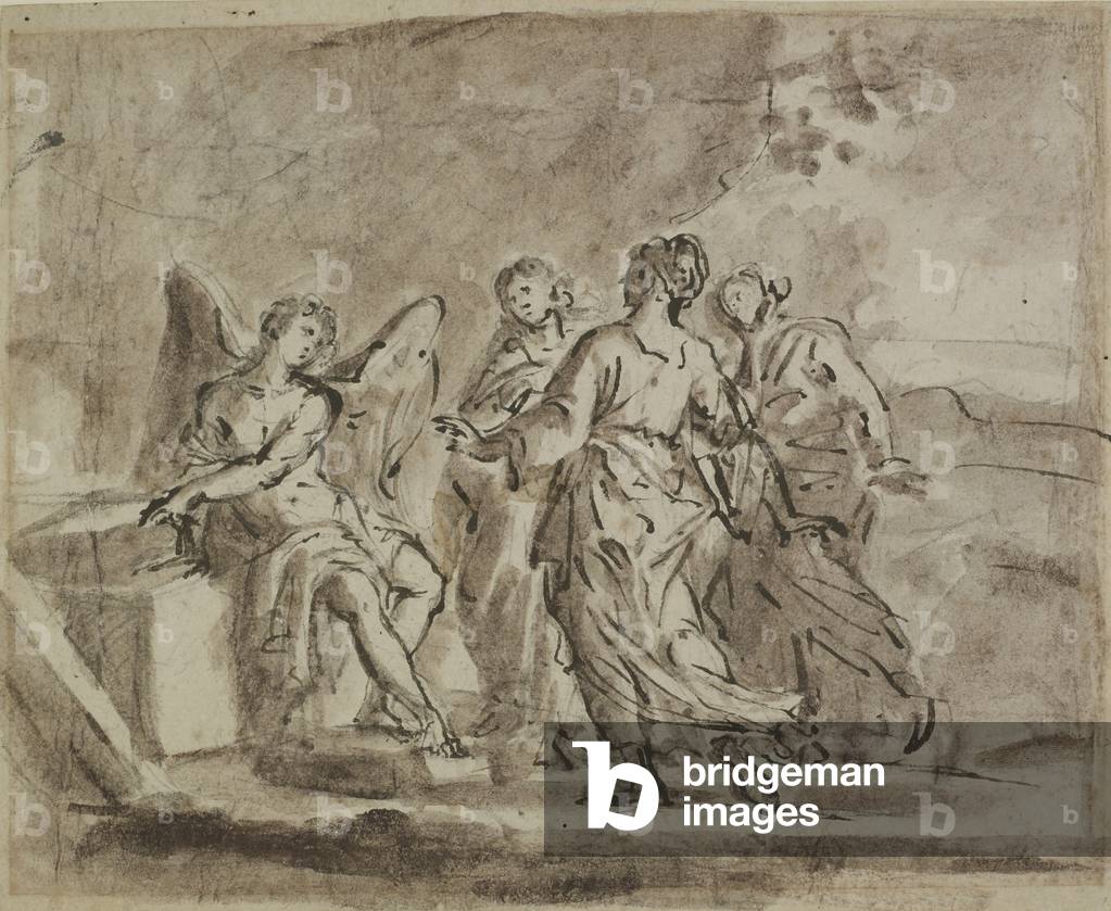 Die drei Marien am Grab, 18. Jahrhundert (Stift & Tinte mit schwarzer Kreide & brauner Waschung)