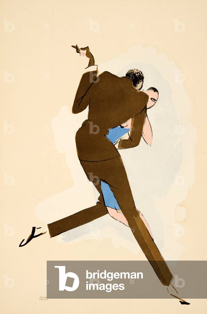 Pair of dancers with woman in blue dress from Le Tumulte Noir by Paul Colin, pub. 1929 (pochoir print)
