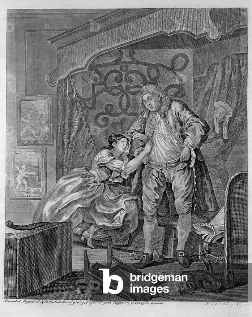 "senza titolo dopo dopodomani seduzione 1736 piatto" 1736 di William Hogarth, b/w