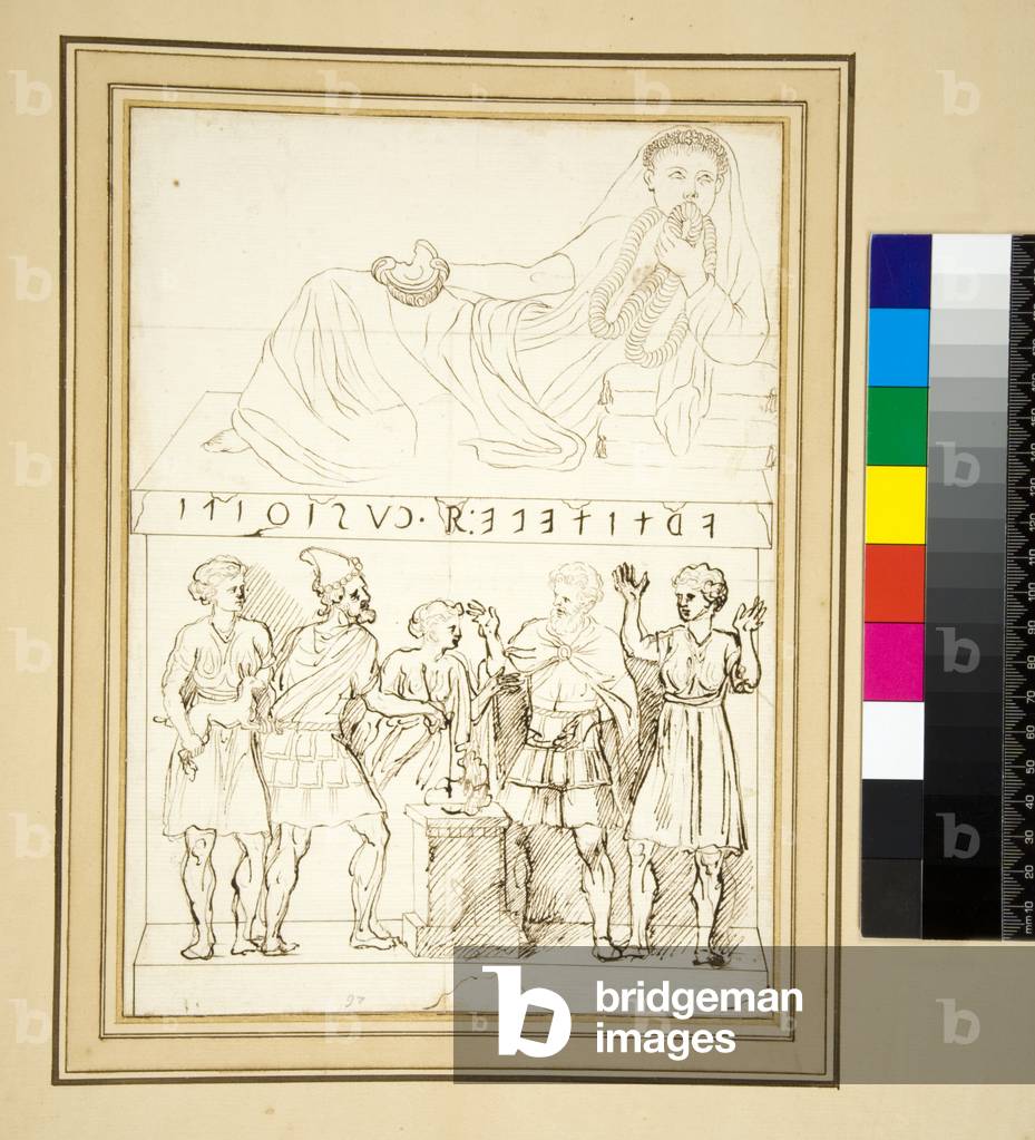 Immagine di Disegno "Urna cineraria etrusca (penna)" di Pietro Santi Bartoli