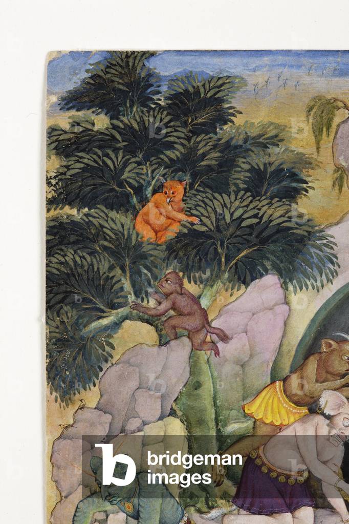 Detail von Dämonen in einer wilden Landschaft, um 1600 (blickdicht mit c & gold auf Papier)