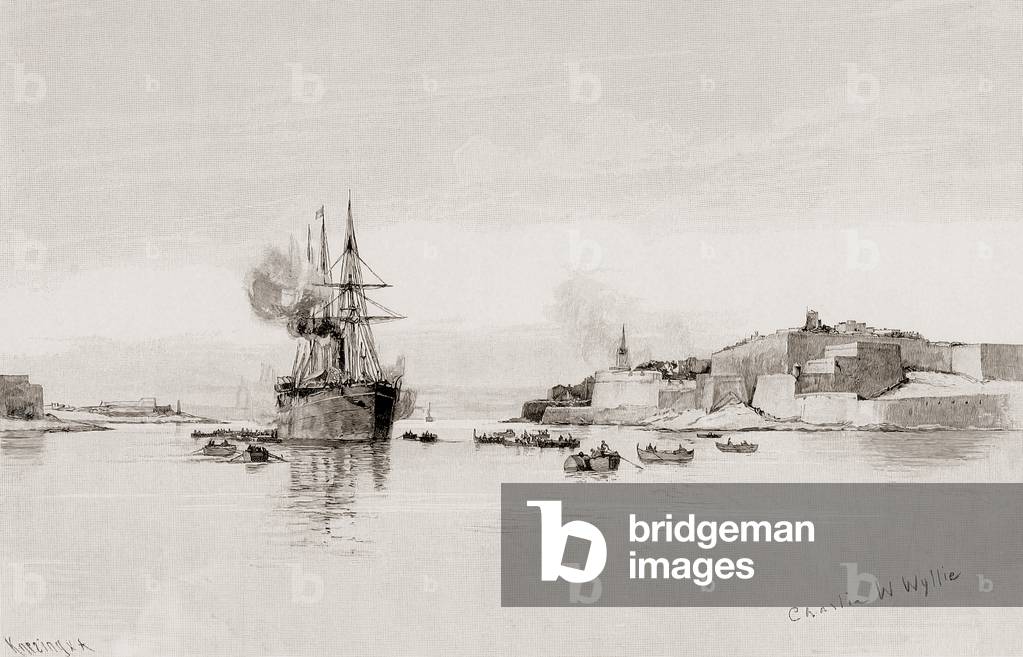 P & O Dampfer in den Quarantänehafen, Malta, von Charles William Wyllie (1859-1923) von “The Picturesque Medit