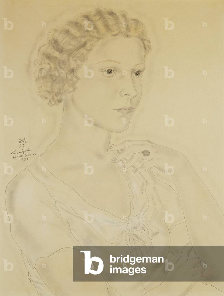 "ritratto di una giovane donna; ritratto de jeune femme", 1933 di Tsuguharu Foujita, b/w