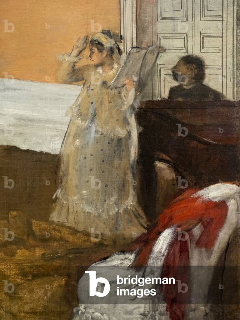 Immagine di Dipinto "La ripetizione della canzone (dettaglio). 1869 circa. Olio su tela." 1869 di Edgar Degas