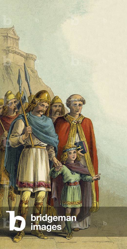 Image of Print depicting Alfred the Great with his father Ethelwolf in Rome (print) by English Artist