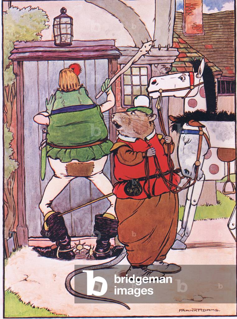 The Gave a Loud Knock, illustration from 'The Frog would a Wooing Go', by Charles H. Bennett, 1916 (colour lit