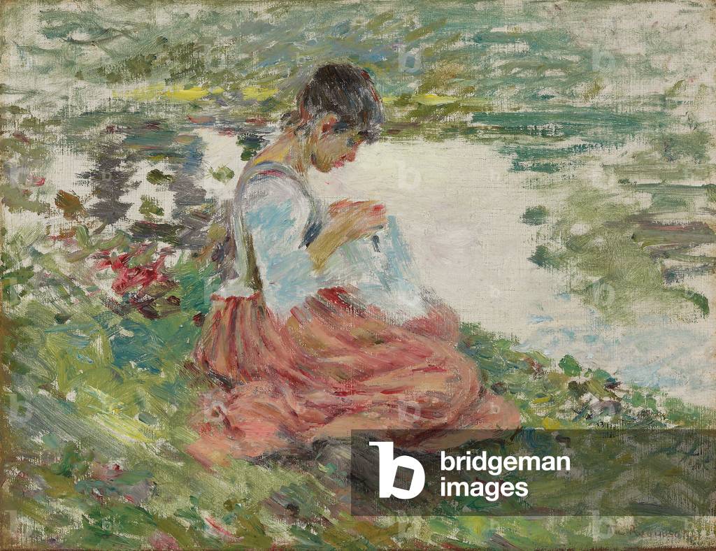 mädchen nähen von fluss, c.1891 (öl auf leinwand)