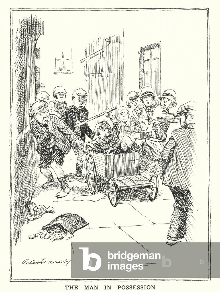 Bild von Druck "Kinder reiten in einem Karren (Litho)" 1901 von Peter Fraser