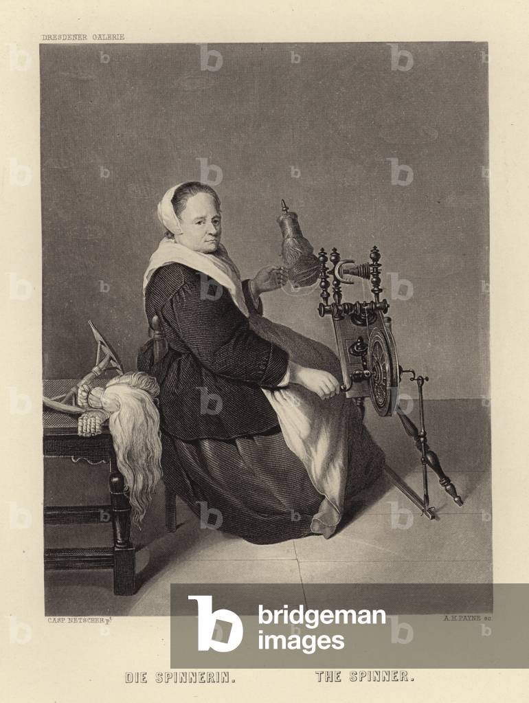 "The Spinner (Gravur)" von Caspar Netscher, b/w