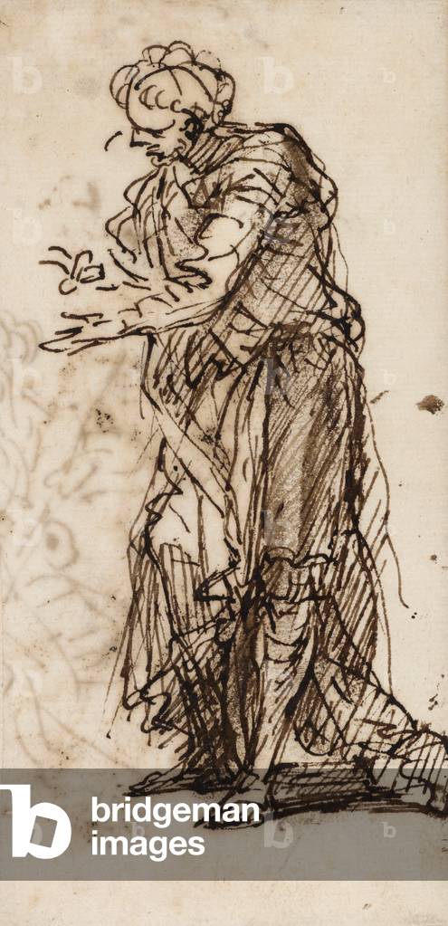 Image de Dessin représentant Figurine debout mâle (stylo et encre et laver sur papier) par Salvator Rosa, b/w