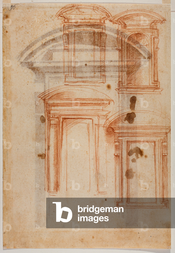 Portal study for the Laurentian Library, 16th century (drawing)