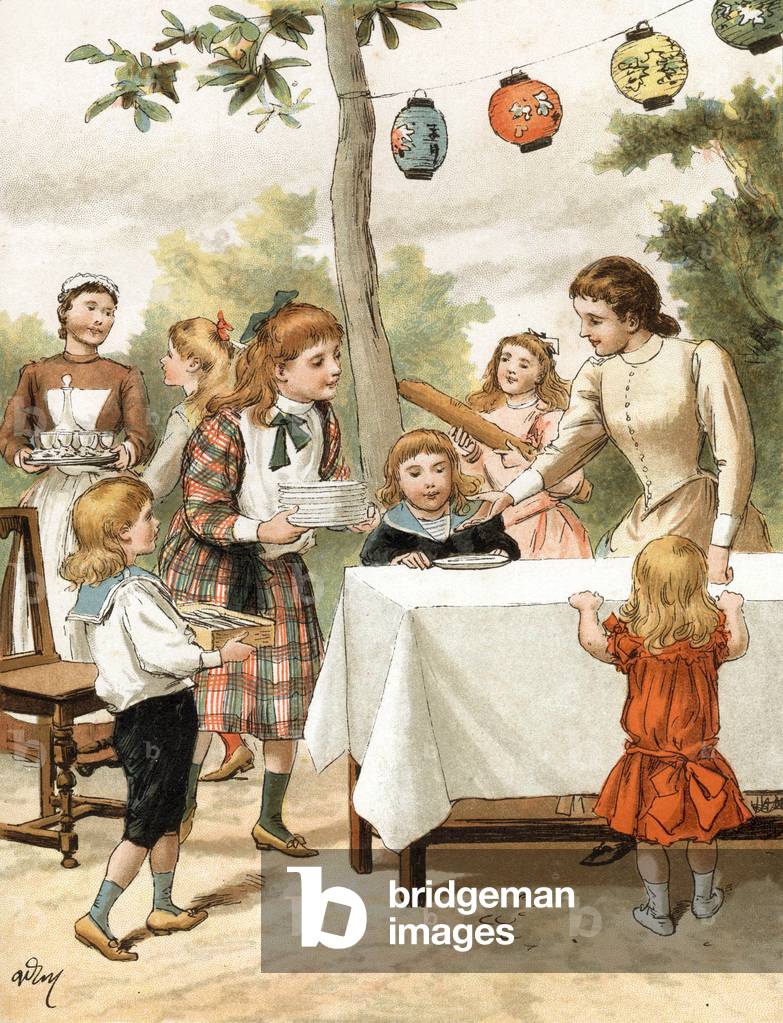 Immagine di Stampa "Enfants preparant la table illustration extraite du livre "Tout a la joie" par Zari illust