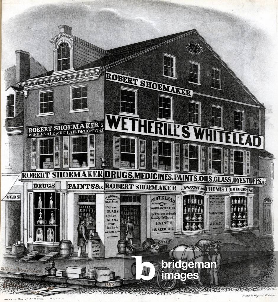 Robert Shoemaker's wholesale & retail drugstore, corner of Second and Green Streets, Philadelphia, printed by 