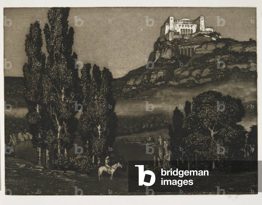 Immagine di Incisione "Gralsburg", 19th Secolo di Otto Fischer, b/w