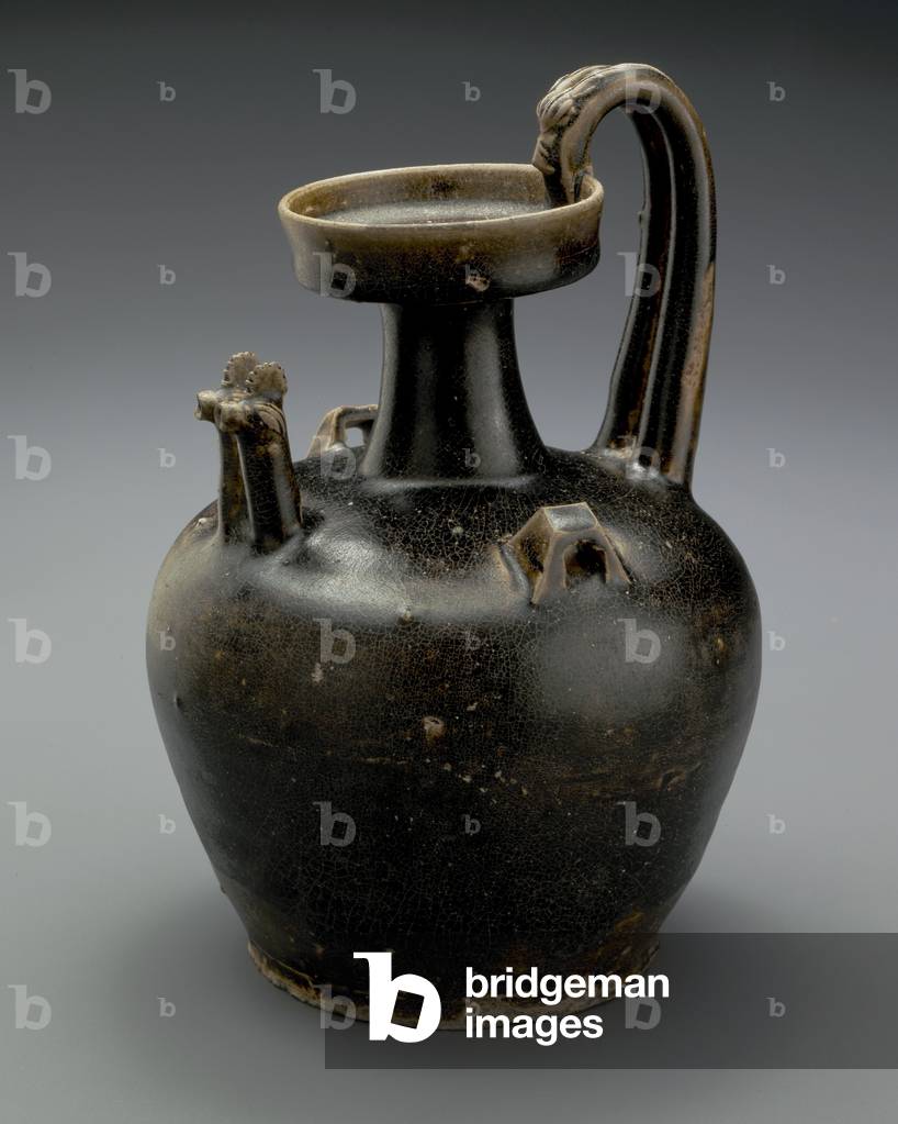Ewer 317-420 Ausgießer mit 2 Hühnerköpchen und Drachengriff, Steinzeug mit Glasur