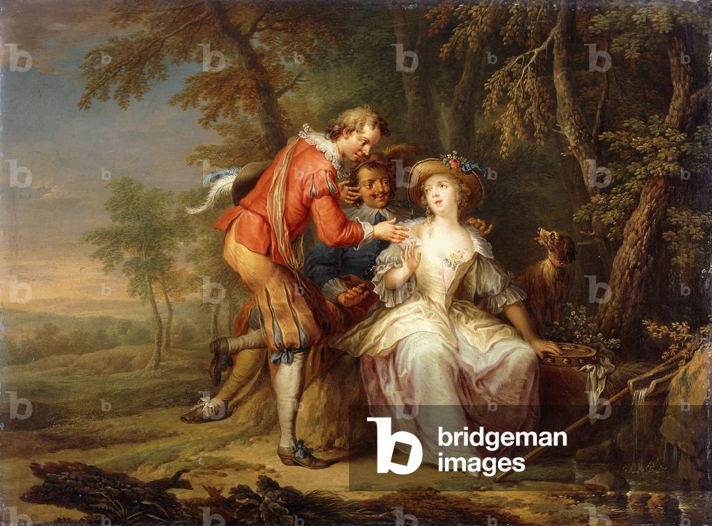 Bild von Gemälde "Verliebte allegorische Szenen in bewaldeten Landschaften" von Frans Christoph Janneck