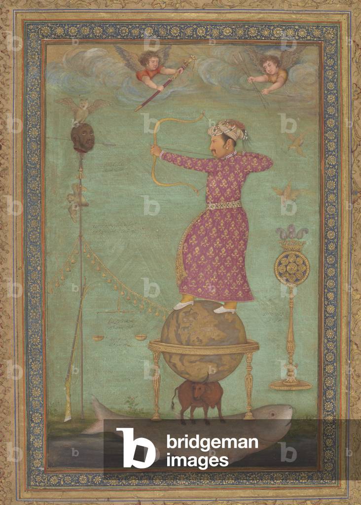 Jahangir Shooting the Head of Malik Ambar, early 17th century (opaque w/c, ink & gold on paper)