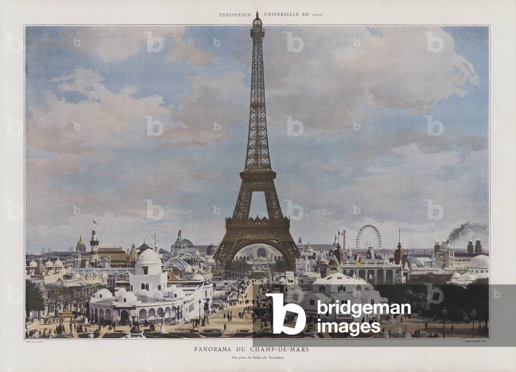 Panorama del Champ de Mars durante l'Esposizione Universelle 1900, Parigi (foto a colori)