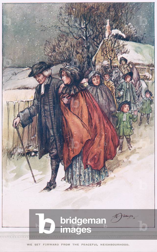 “Wir setzen uns aus der friedlichen Nachbarschaft”, Illustration von “Der Vikar von Wakefield” von Oliver Gold