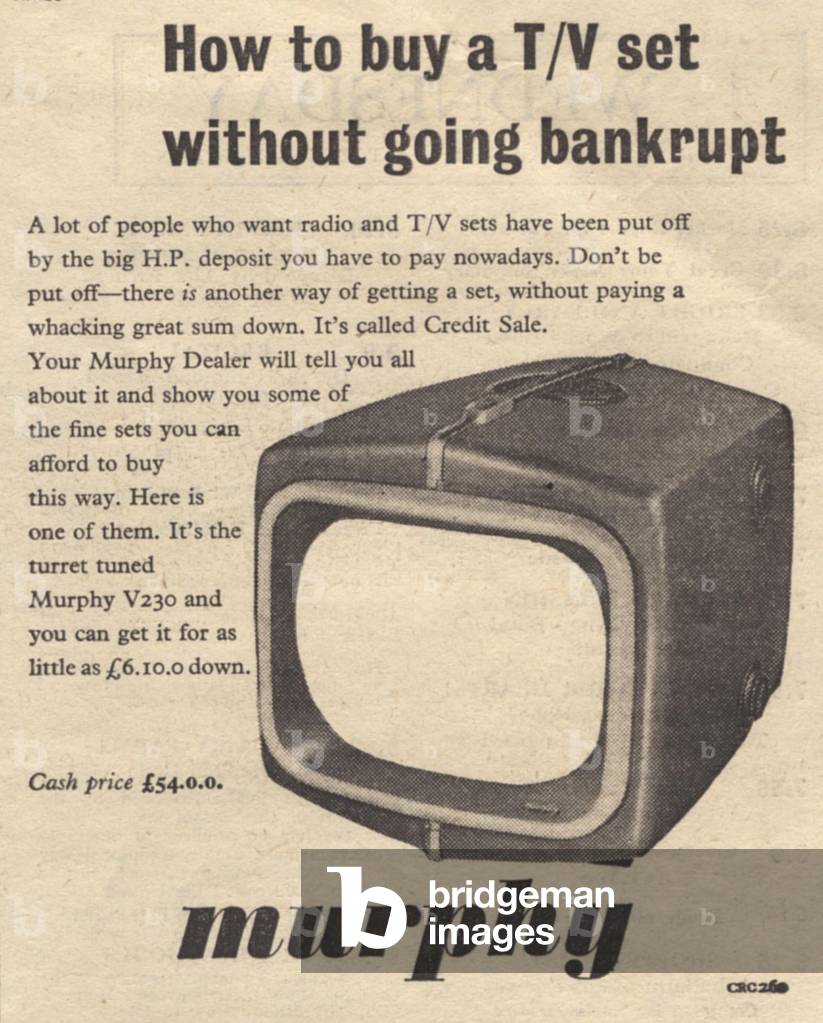 murphy credit sale setzt Fernseher, Großbritannien, 1950er Jahre, (Druck)