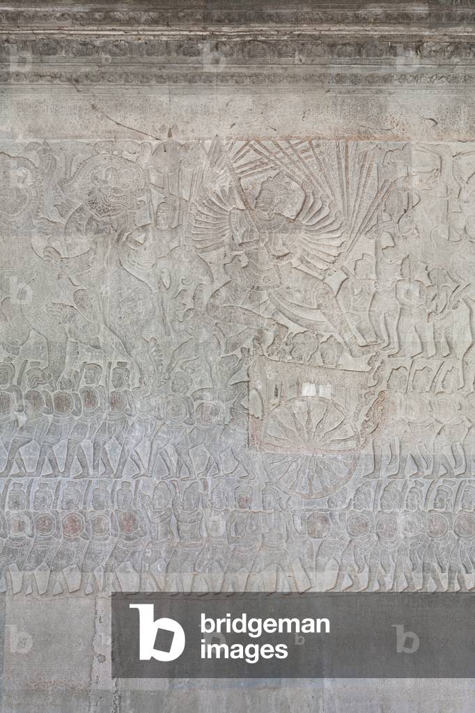 Bassorilievi sulla galleria nord, ala est di Angkor Wat, raffiguranti il combattimento tra Krishna e Bana, Ang