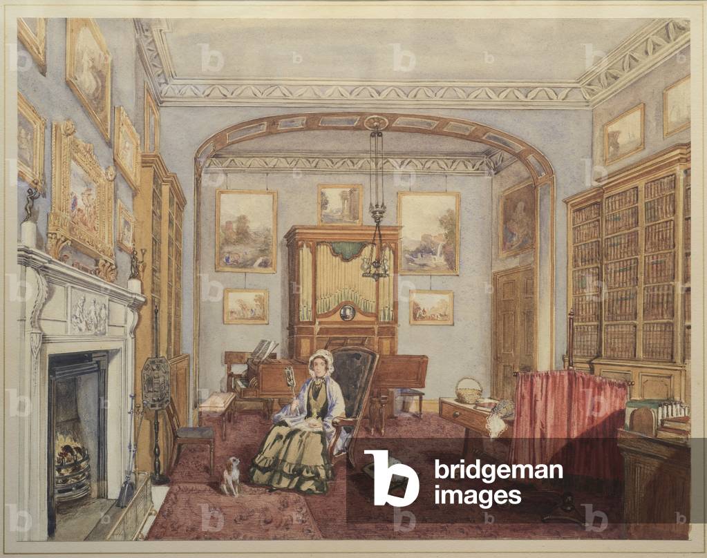 Biblioteca - Sala Musica con il Northwick Bacco e Arianna dopo Tiziano, c.1830 (matita & w/c intensificata con
