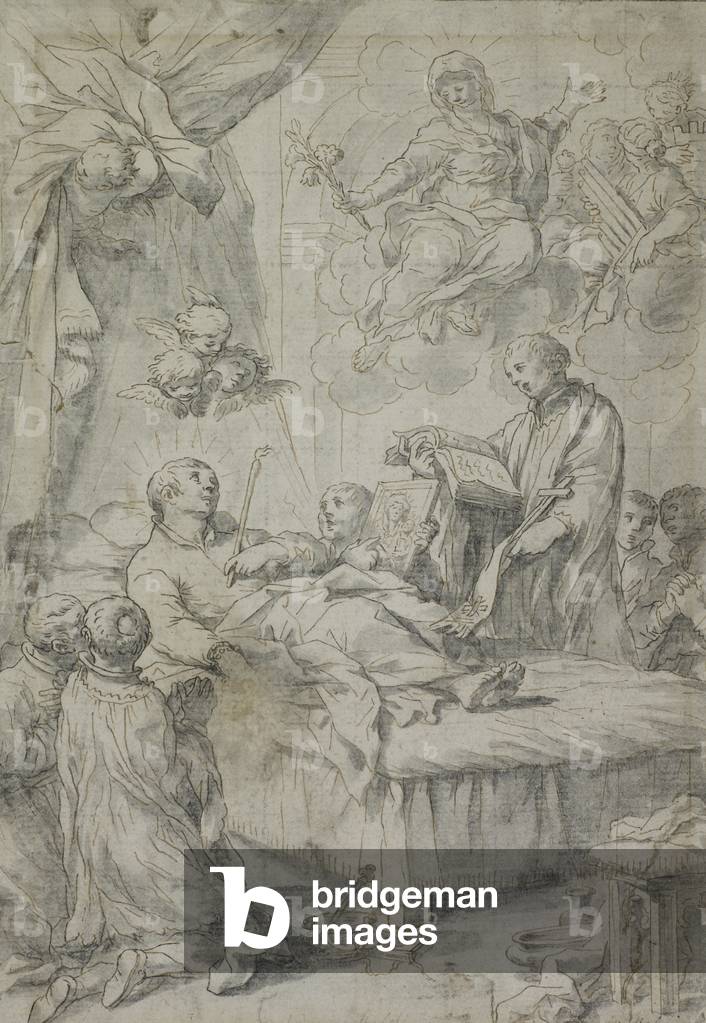 Image of Saint Stanislaus Kostka on his Deathbed, shown in an image by Lenardi, Giovanni