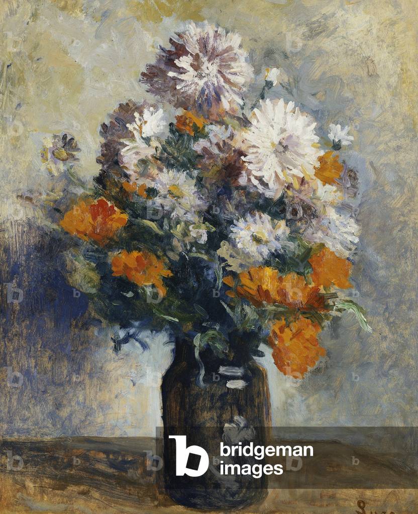 Vase de Dahlias, (olio su carta posata su tela)