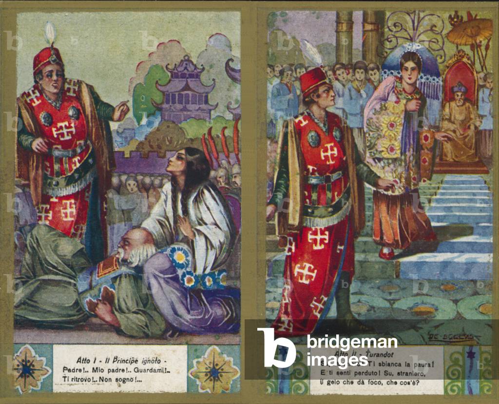 Eine aus einer Reihe von Illustrationen von Puccinis Oper Turandot (Farblitho)