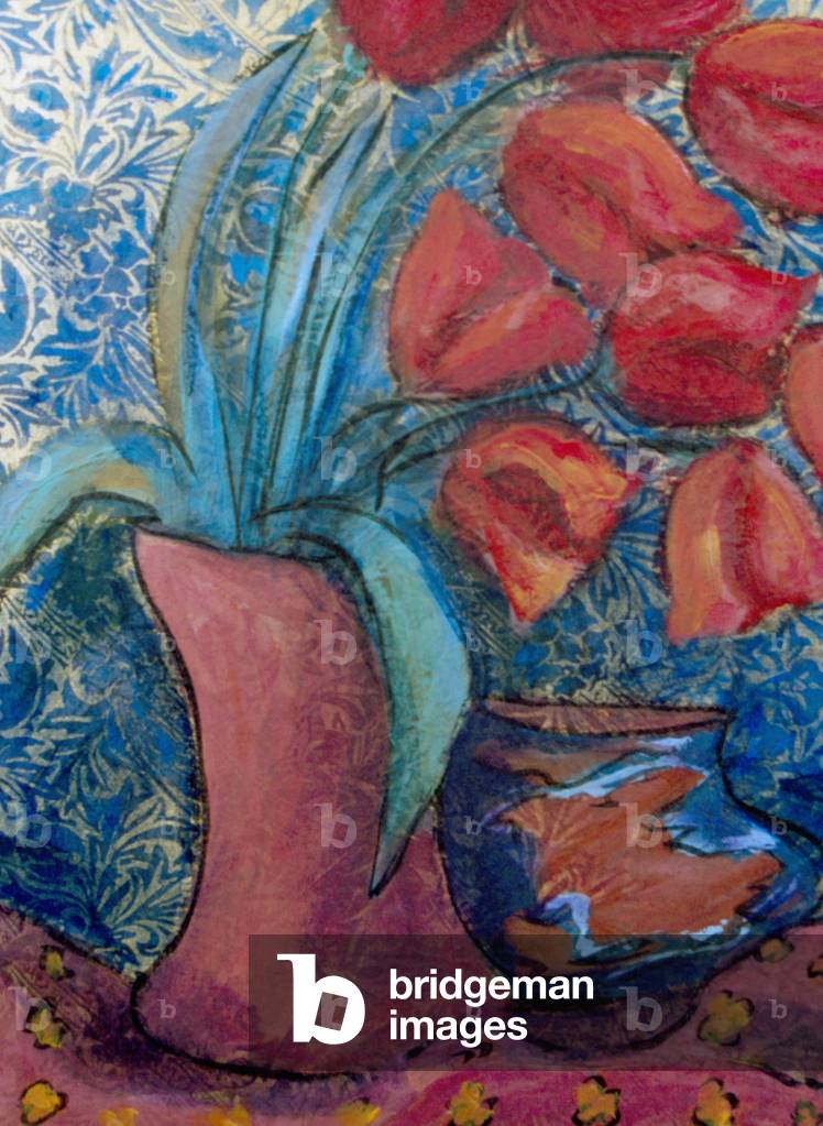 Immagine di Dipinto "Tulipani in vaso con sfondo decorativo 2004 Giacinto Manning (b. 1954 Afro-Americano) Acr