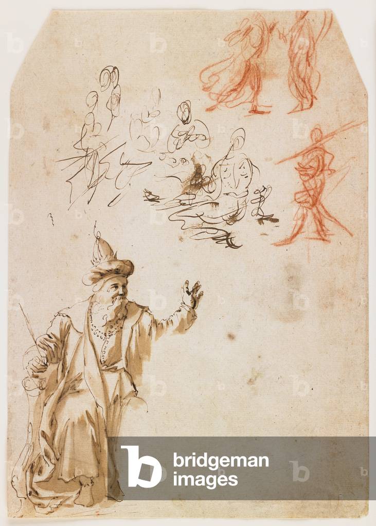 "Studio di un Vecchio Testamento Profeta e altri studi di figura (recto); Studio di una figura maschile con un
