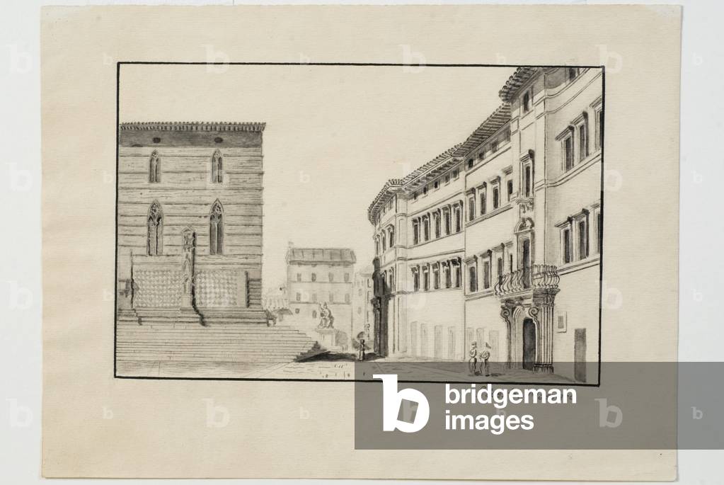 View of Piazza Grande in Perugia (watercolor design)