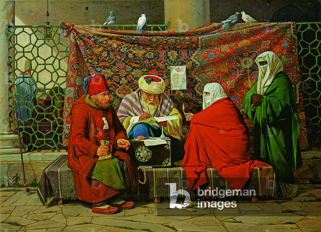 Immagine di Dipinto "Un notaio turco redigere un contratto di matrimonio di fronte al Kilic Ali Pasha Moschea"