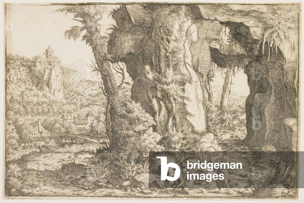 Balaam and the Angel (etching) by Hanns Sebald Lautensack, b/w