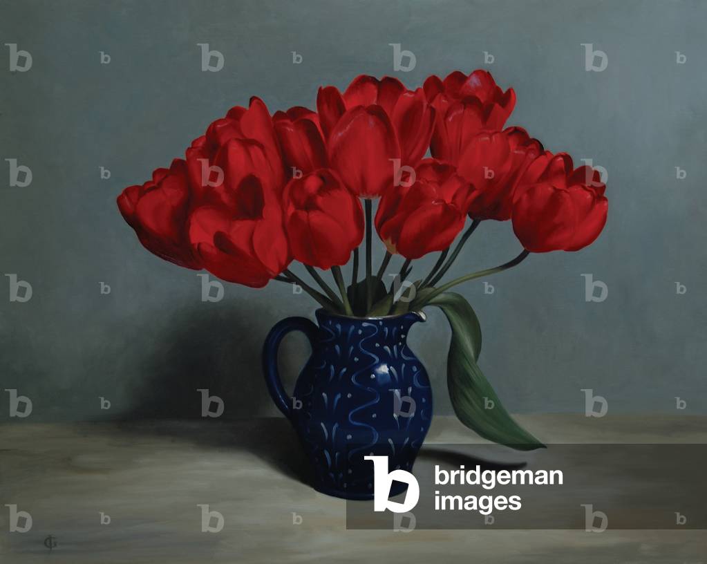 Rote Tulpen, 2010 (Öl auf Leinen über Platte)