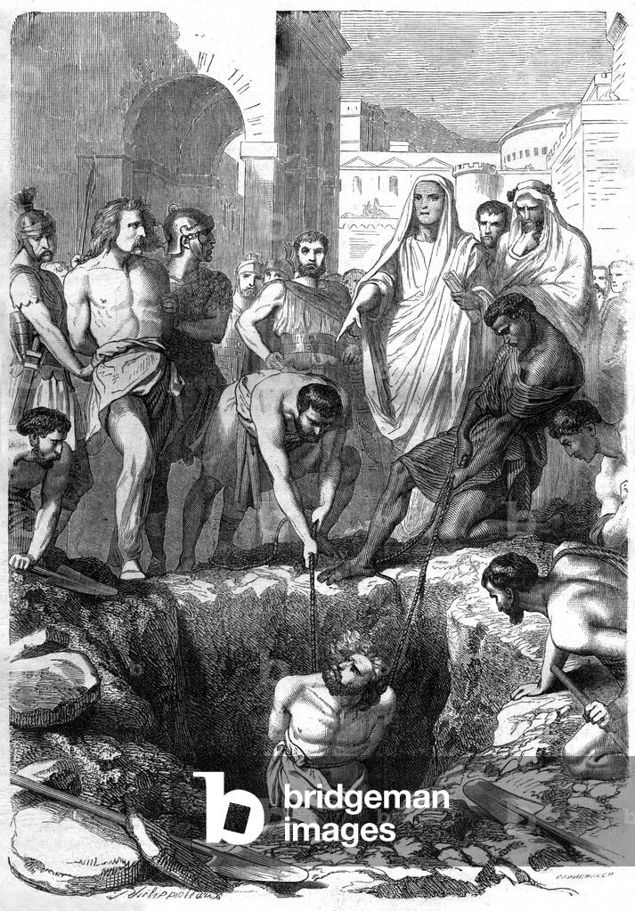 Gallier lebendig begraben, 19. Jahrhundert (Gravur)