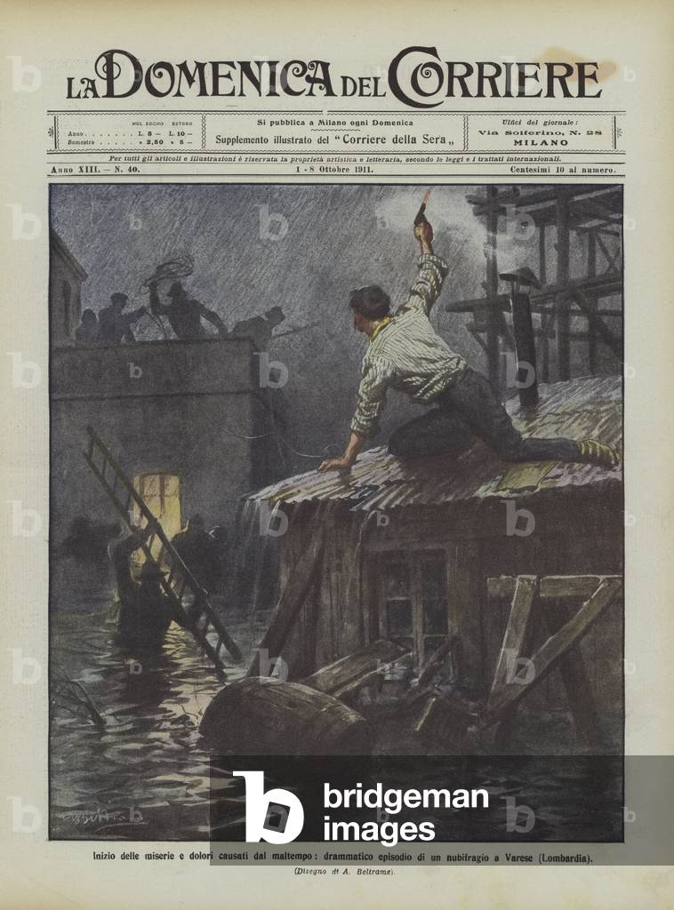 "Der Beginn des Elends und der Schmerzen durch schlechtes Wetter" von Achille Beltrame