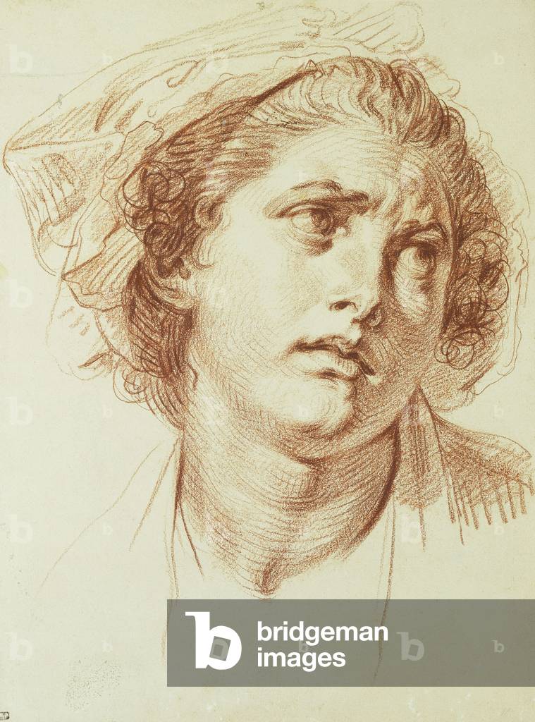 la testa di una donna guardando fino a destra, (gesso rosso)