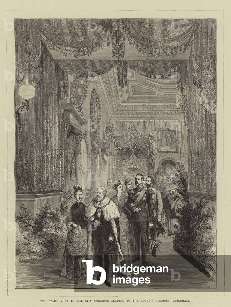 Zarenbesuch in der Stadt, Korridor führt zur Ratskammer, Guildhall (Gravur)
