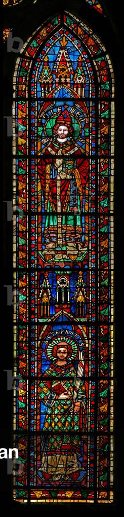 Window w201 depicting St Stephen and St Clement (stained glass) by French Artist