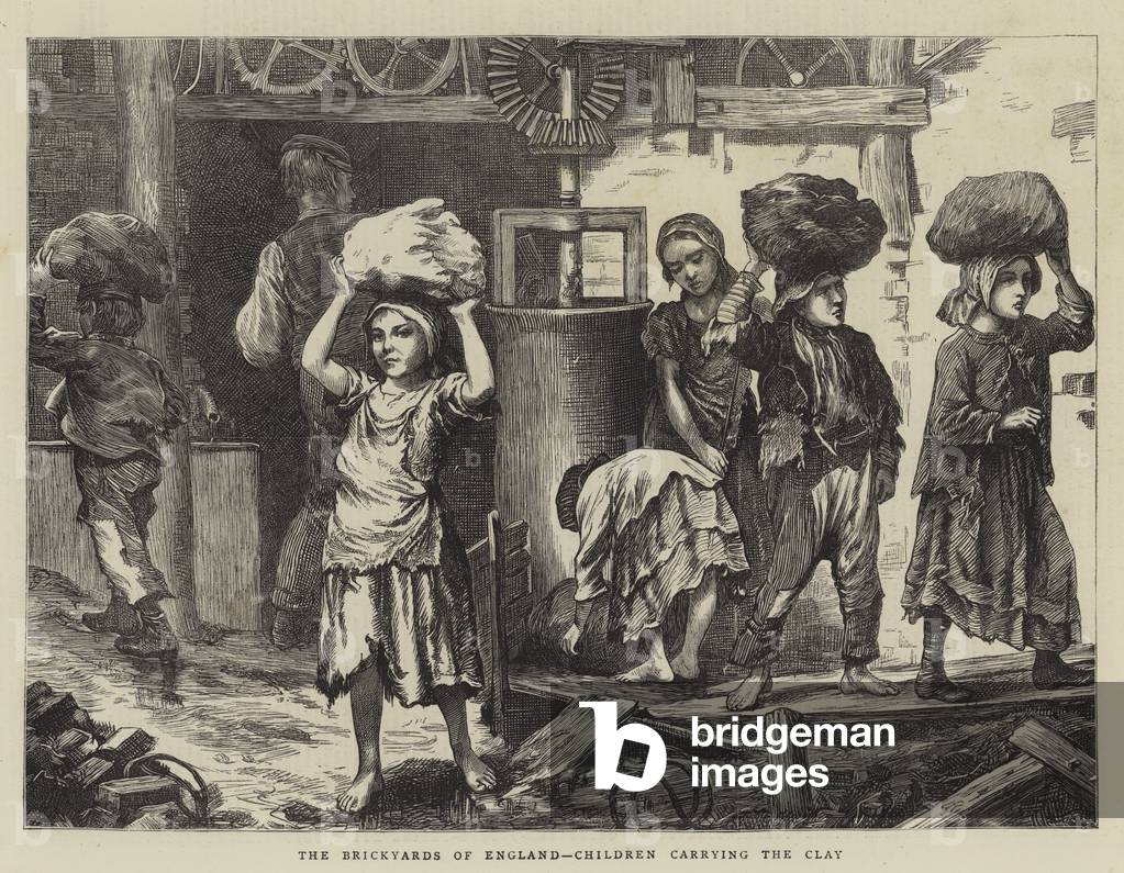 The Brickyards of England, Children carrying the Clay (engraving)