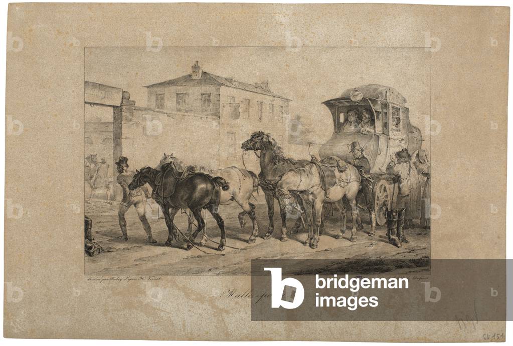 Immagine di Stampa "Coach postale (lito)" 1801 di French School, b/w
