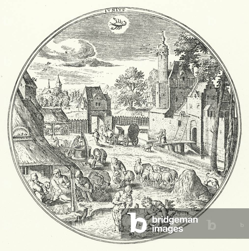 Immagine di Incisione "Giugno (incisione)" di Hans Bol, b/w