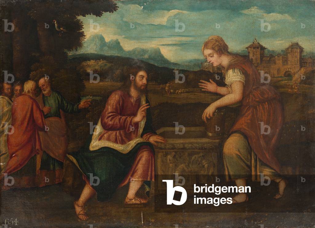 Bild von Gemälde "Christus und die Frau von Samaria um 1540 (Öl auf Leinwand)" 1540 von Bonifazio de' Pitati