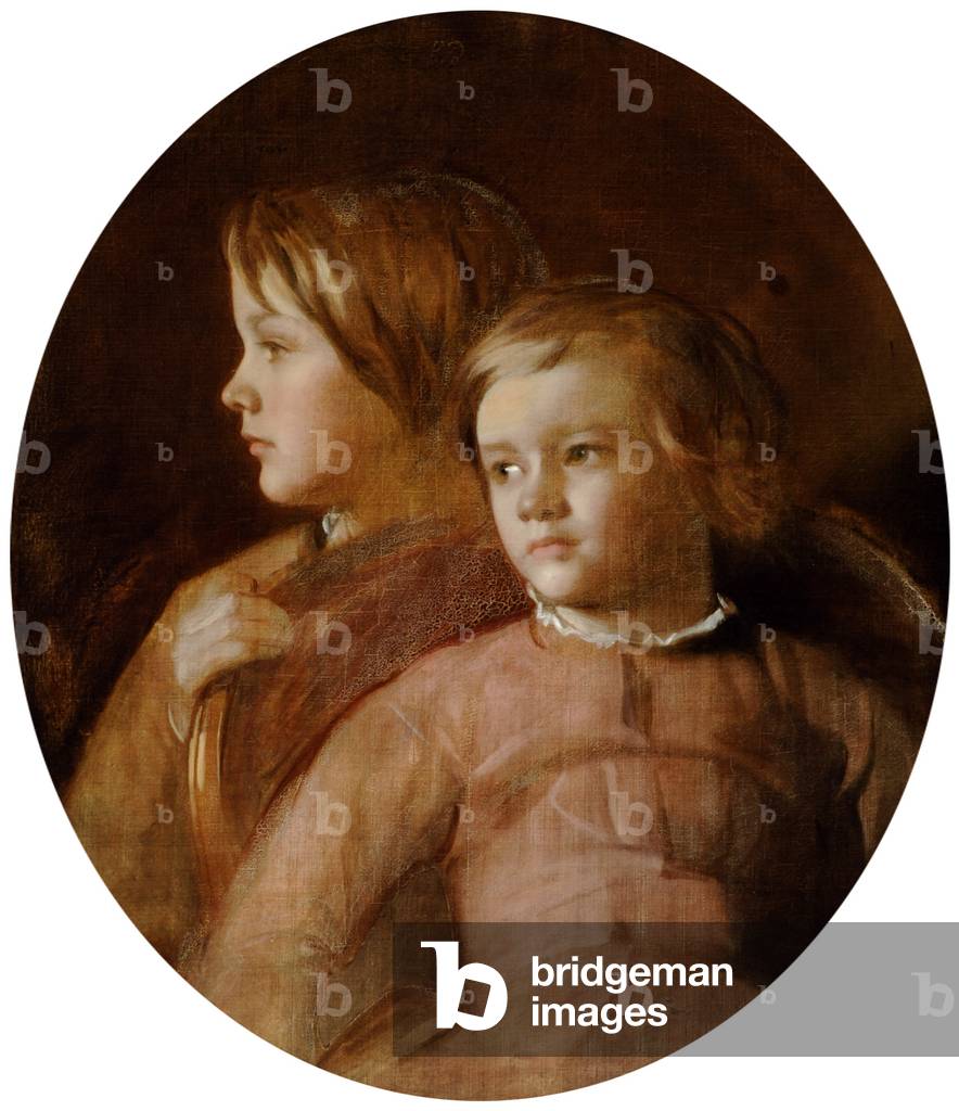 Bild von Gemälde "zwei Mädchen in rosa Kleid" von English School, b/w