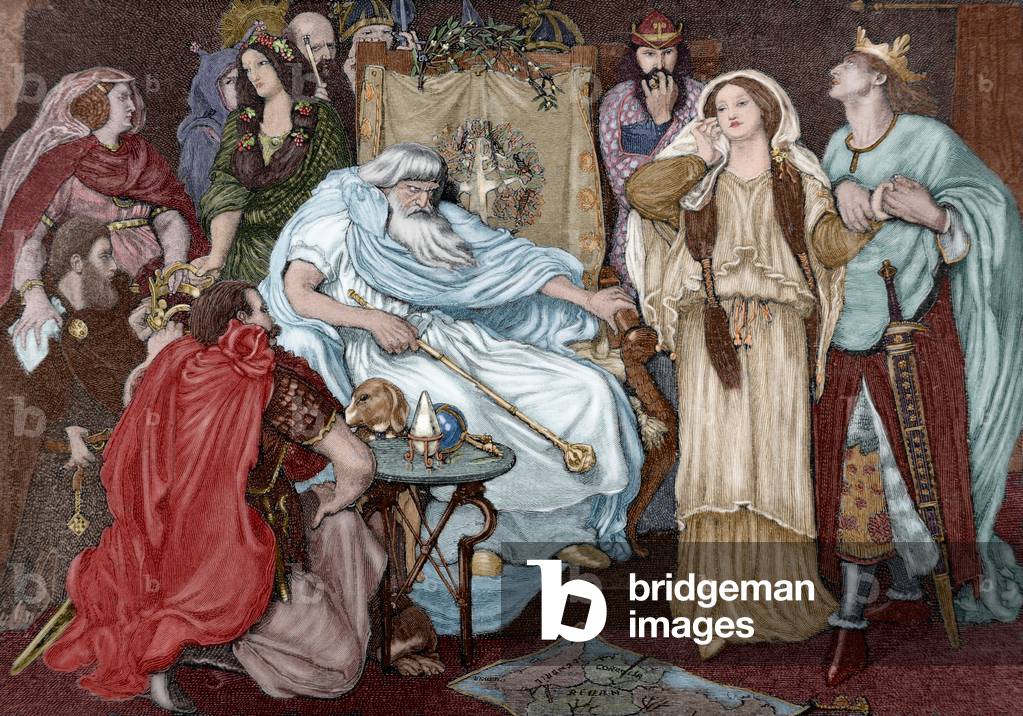 Parte di Cordella, di Re Lear. Incisione presa da un dipinto di Ford Madox Brown. Di colore.