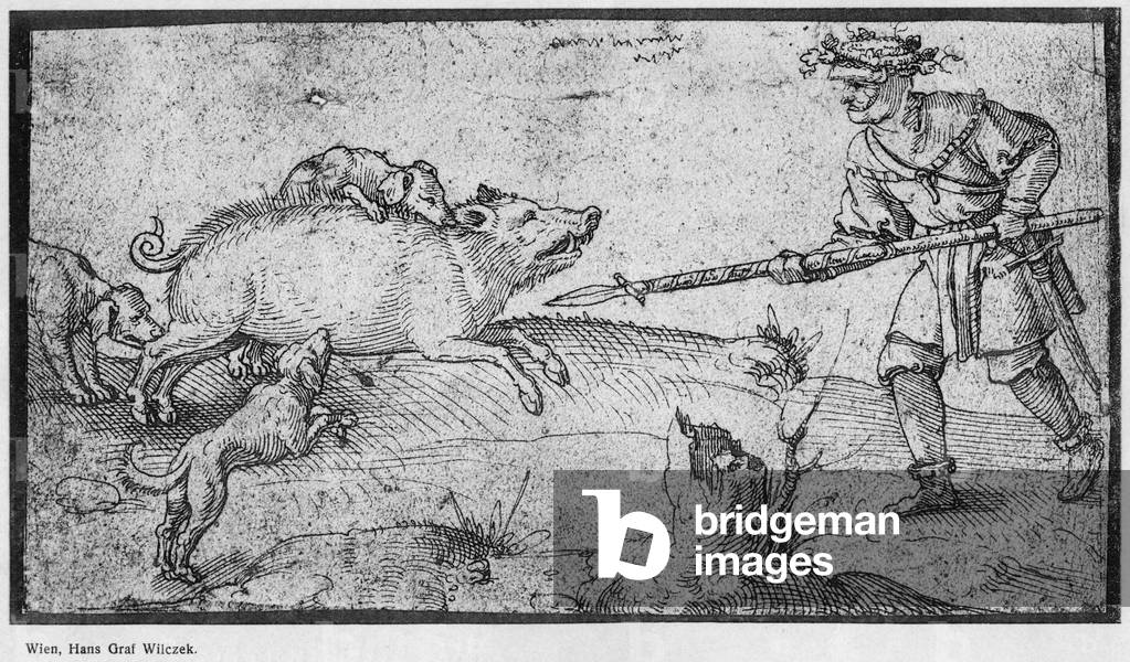 "Wildschweinjagd" 1500, b/w