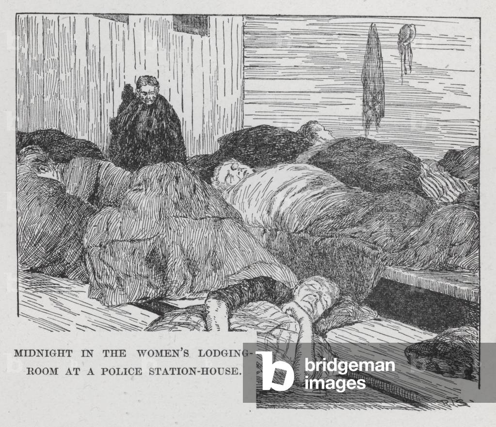 Image of Engraving depicting Midnight in the Women's Lodging-Room at a Police Station-House (litho) 1893 by Am